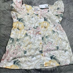 H&M Girls Multicolored Button Up Floral Flutter Sleeve Top 8-9y